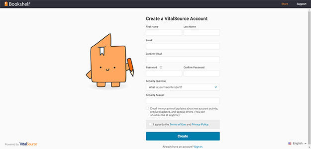 Form for creating a VitalSource account.