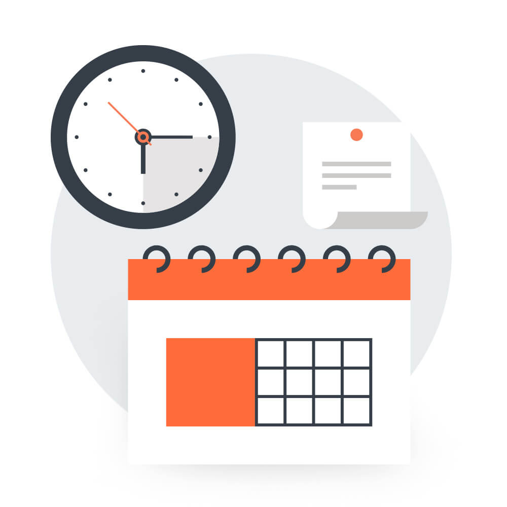 Calendar, clock and note