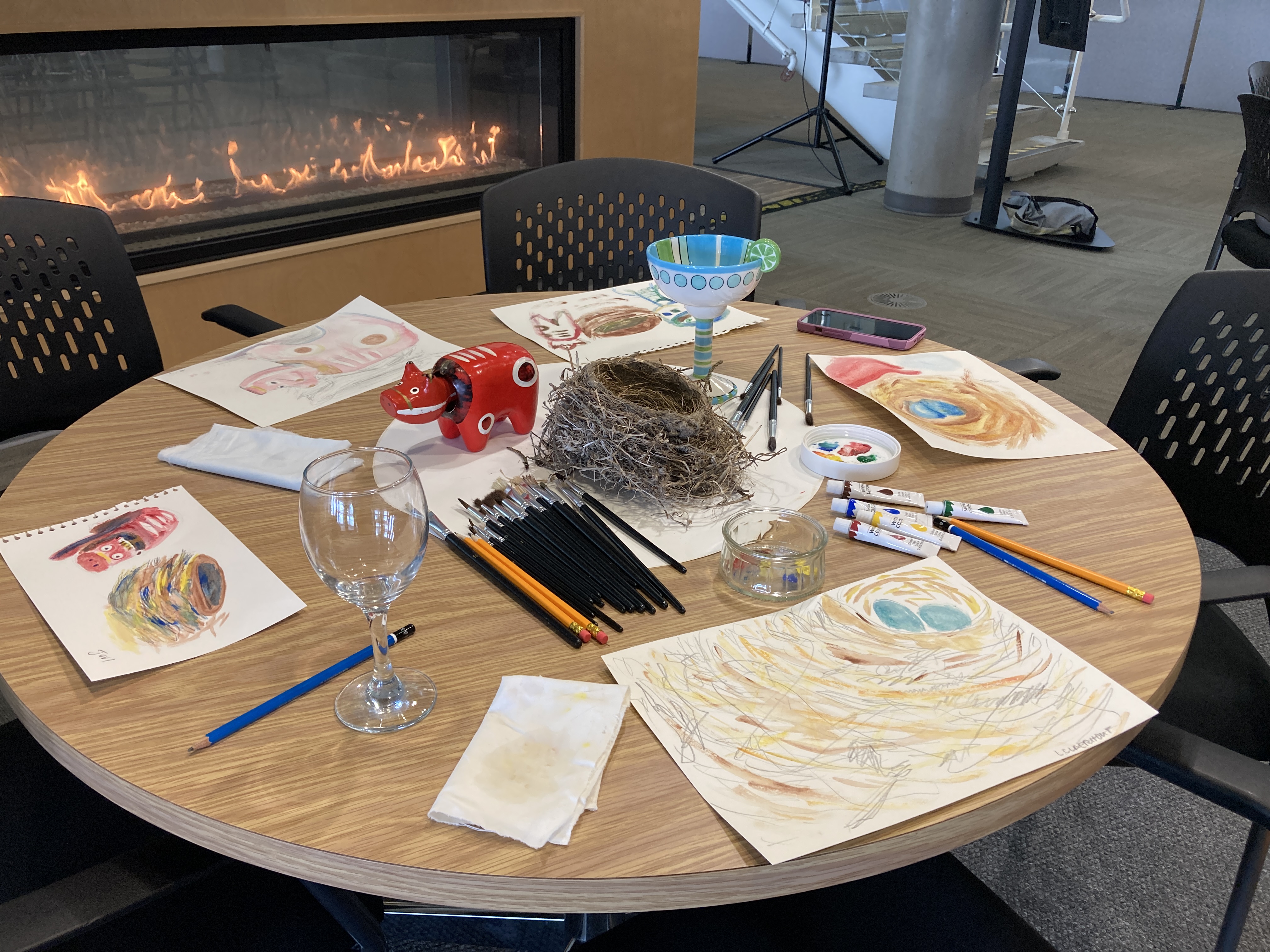 A table set and ready for Maureen Harvey's watercolour art demonstration