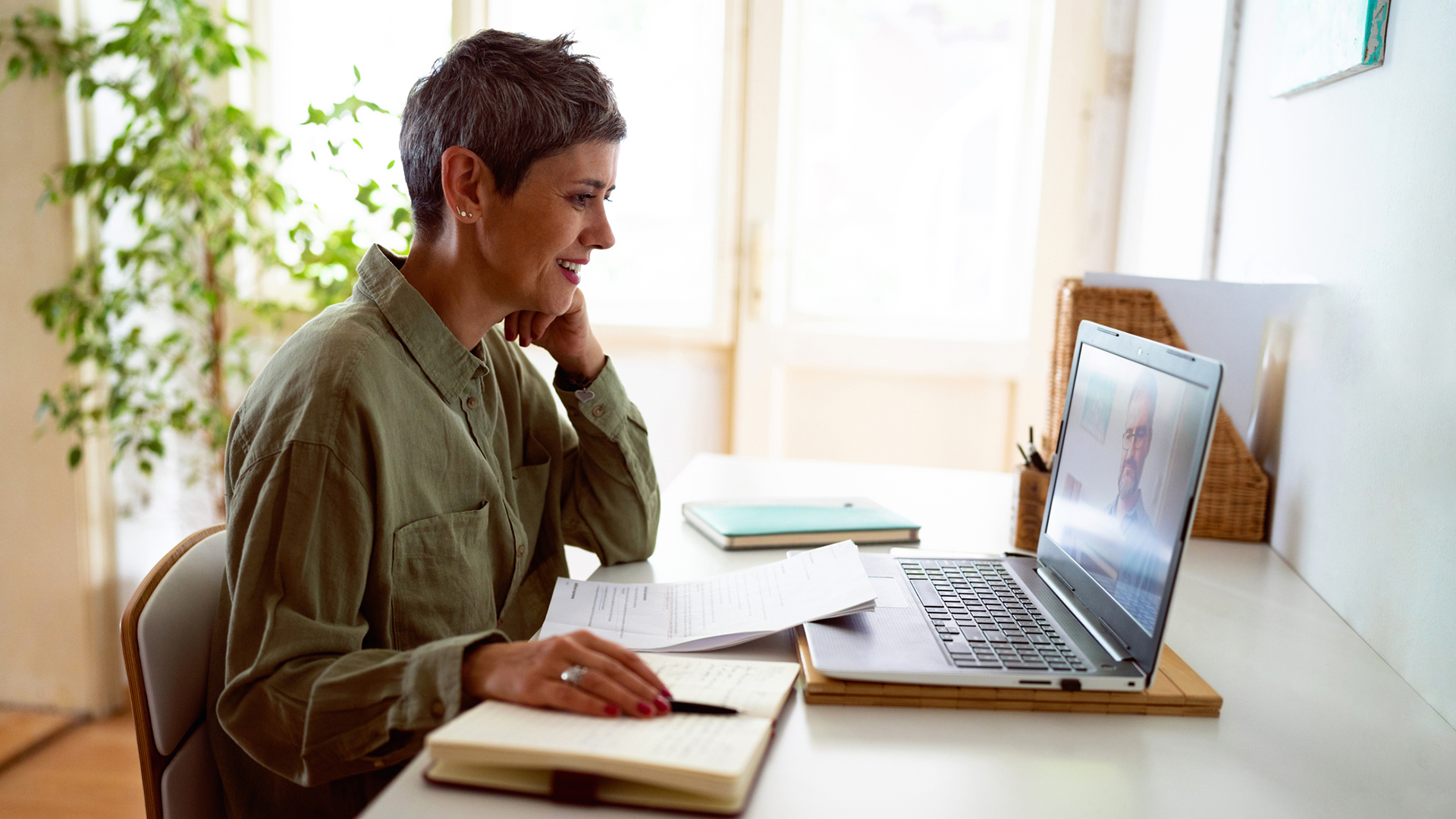 Adult female on a video call