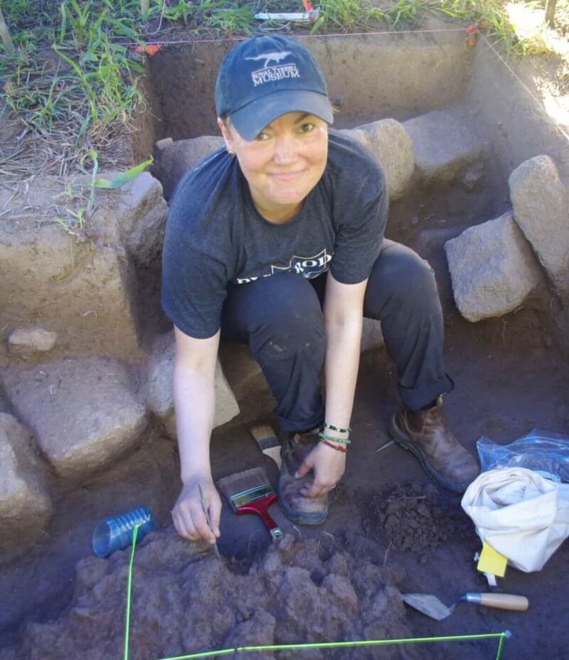 Dr. Meaghan Peuramaki-Brown working on an archeological site in Belize
