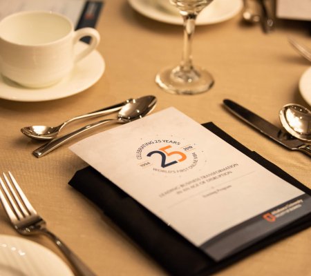 Place-setting at celebration of the world's first online MBA program Athabasca University