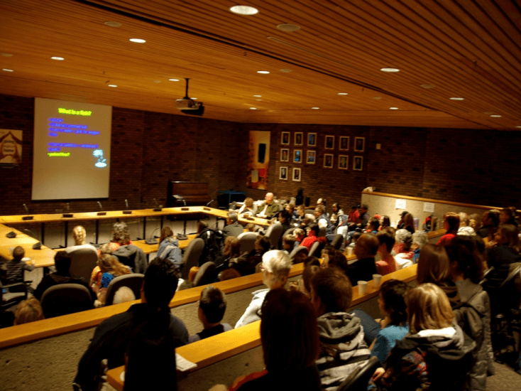 Audience in Athabasca University’s Governing Council Chambers f or a Science Outreach – Athabasca presentation. Photo: B. MacMullin.