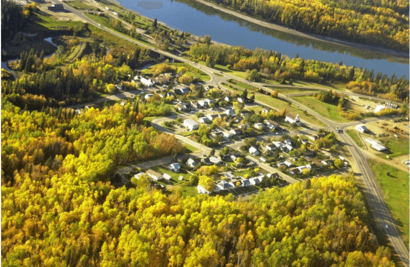 The town of Athabasca, Alta., next to the Athabasca River in northern Alberta.