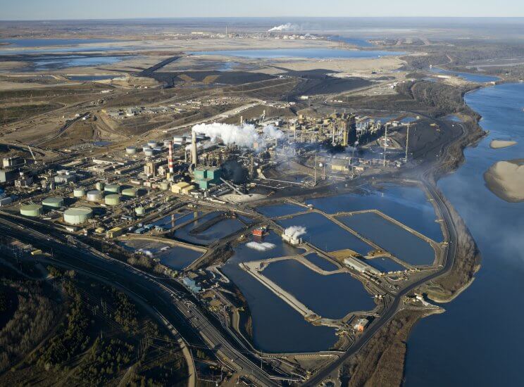 An aerial view of an oilsands operation in northern Alberta.