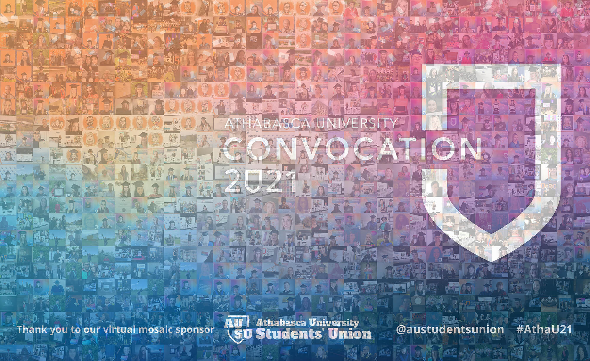 Mosaic image of AU Convocation 2021 made up of smaller pictures of AU's 2021 graduates
