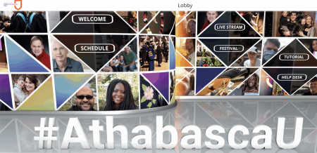 Images of different AU learners above the hashtag #AthabascaU with links to the different activities within the convocation platform