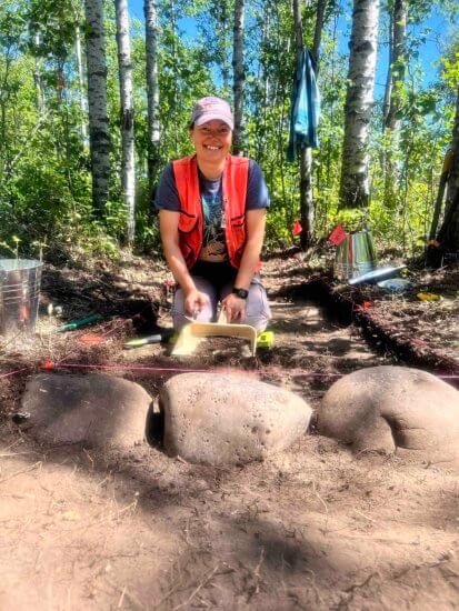 Image of AU professor Dr. Meaghan Peuramaki-Brown at the dig site this past summer