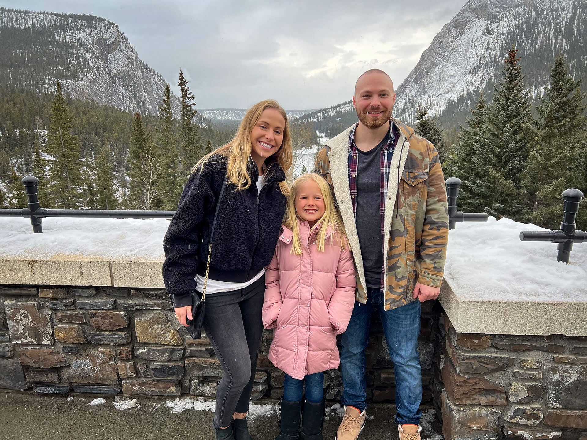 Victoria Lang with her family in Banff