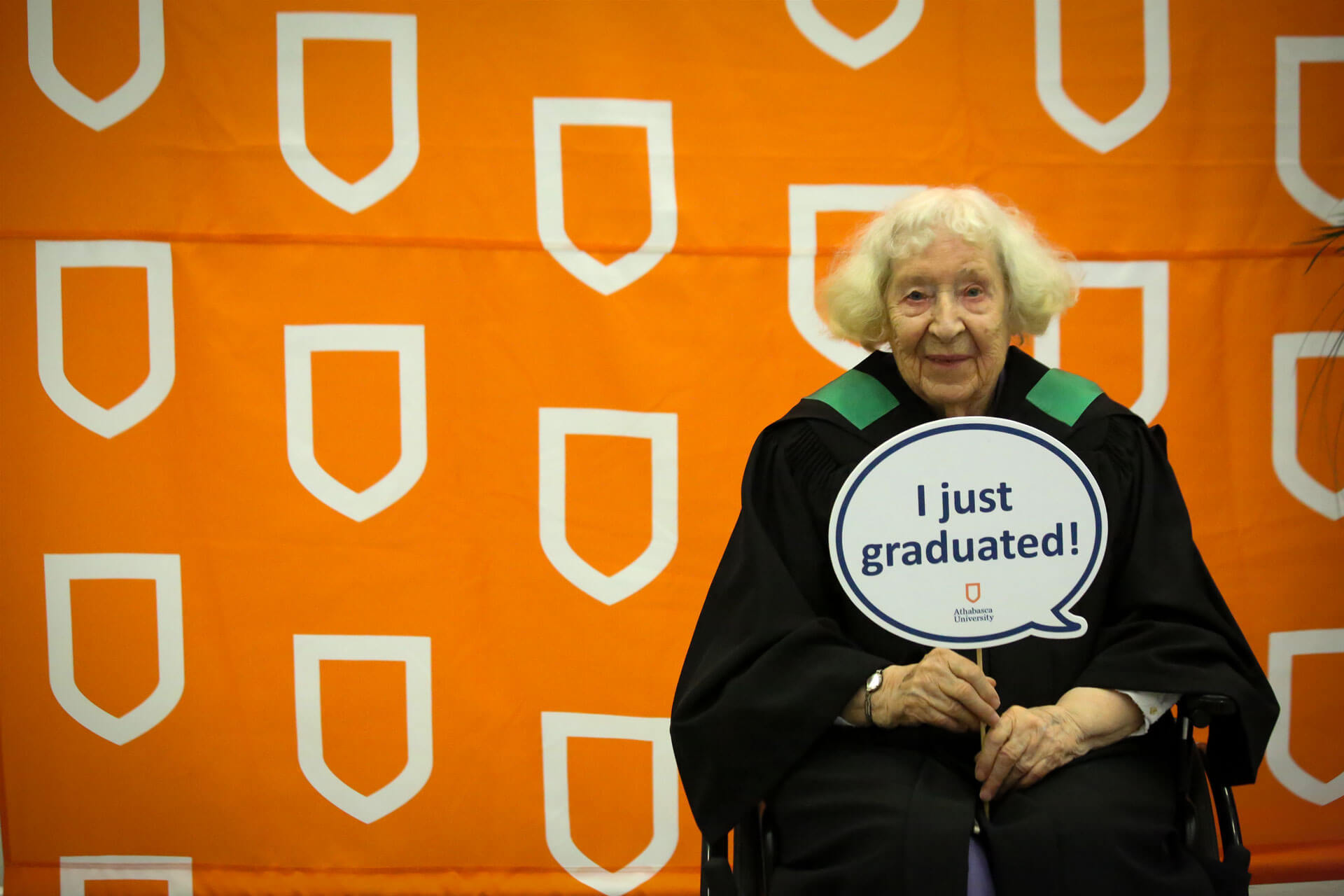 AU’s oldest-ever graduate, Louisa Daley, celebrates convocation and her Bachelor of General Studies in 2018 at the age of 93.