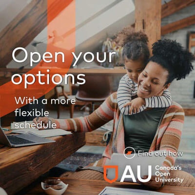 AU ad with headline Open your options and image of mother and daughter hugging