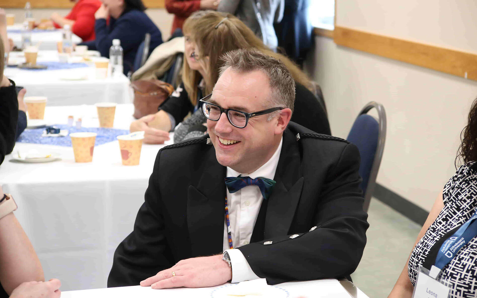 Dr. Alex Clark enjoys a moment during the reception following his installation as university president.