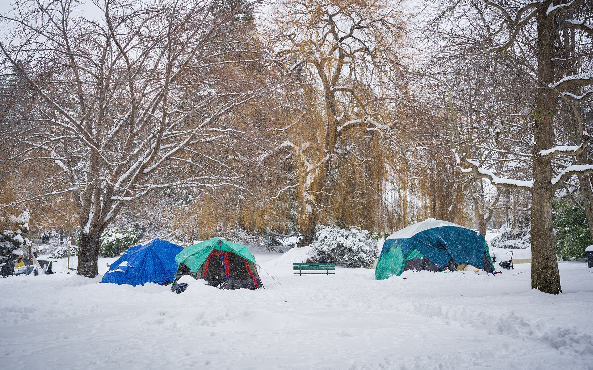 a tent encampment in Victoria, B.C. in winter
