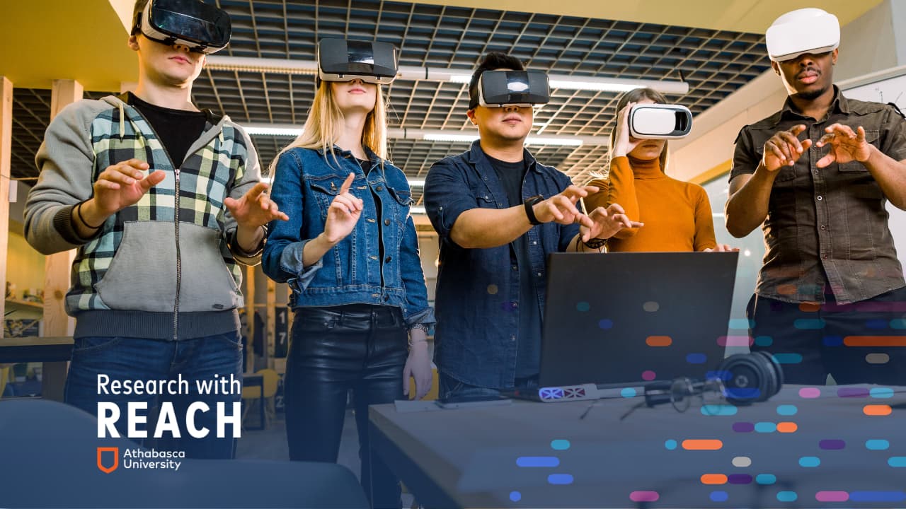 Five individuals wearing VR headsets