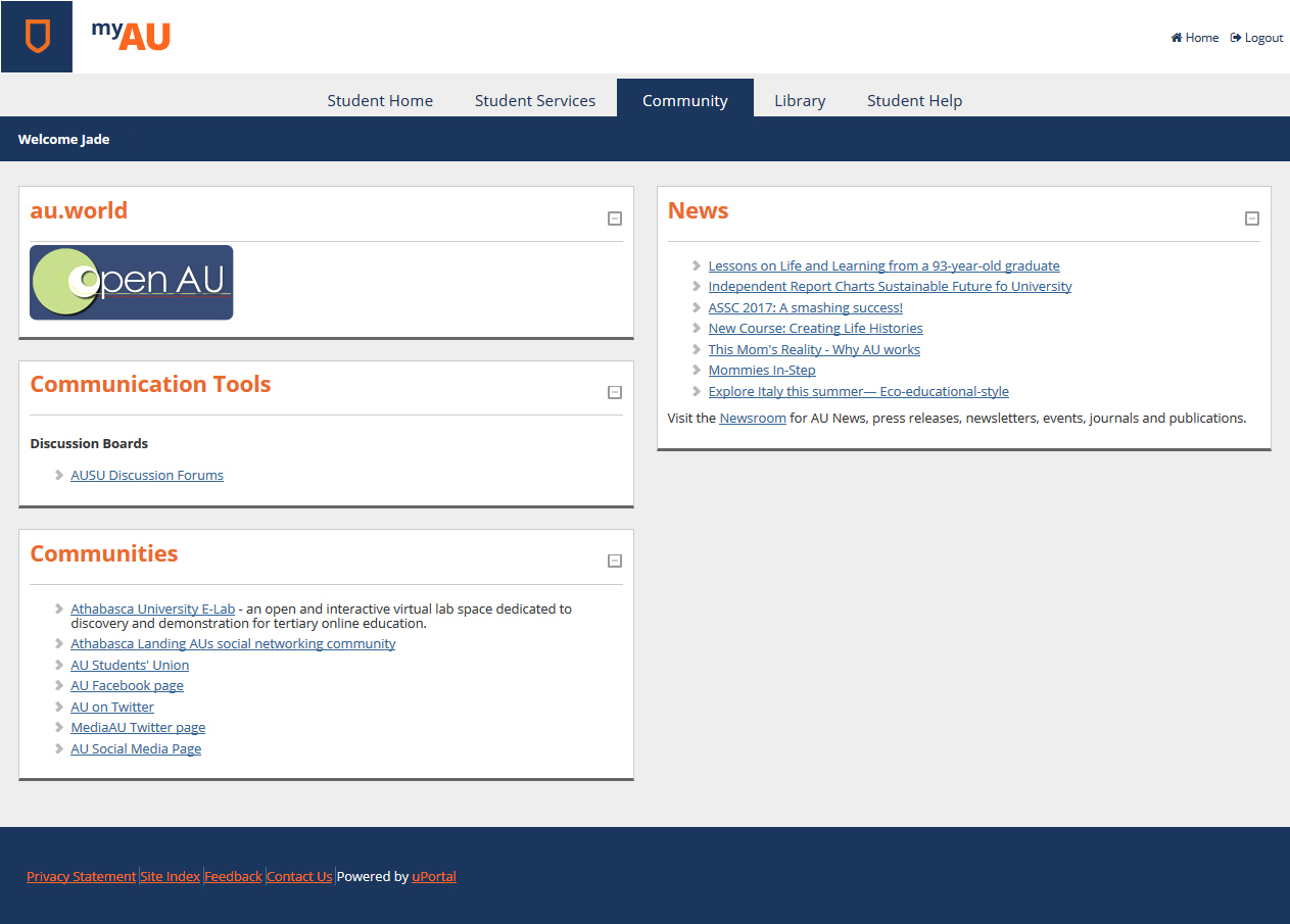myAU Student Community Tab