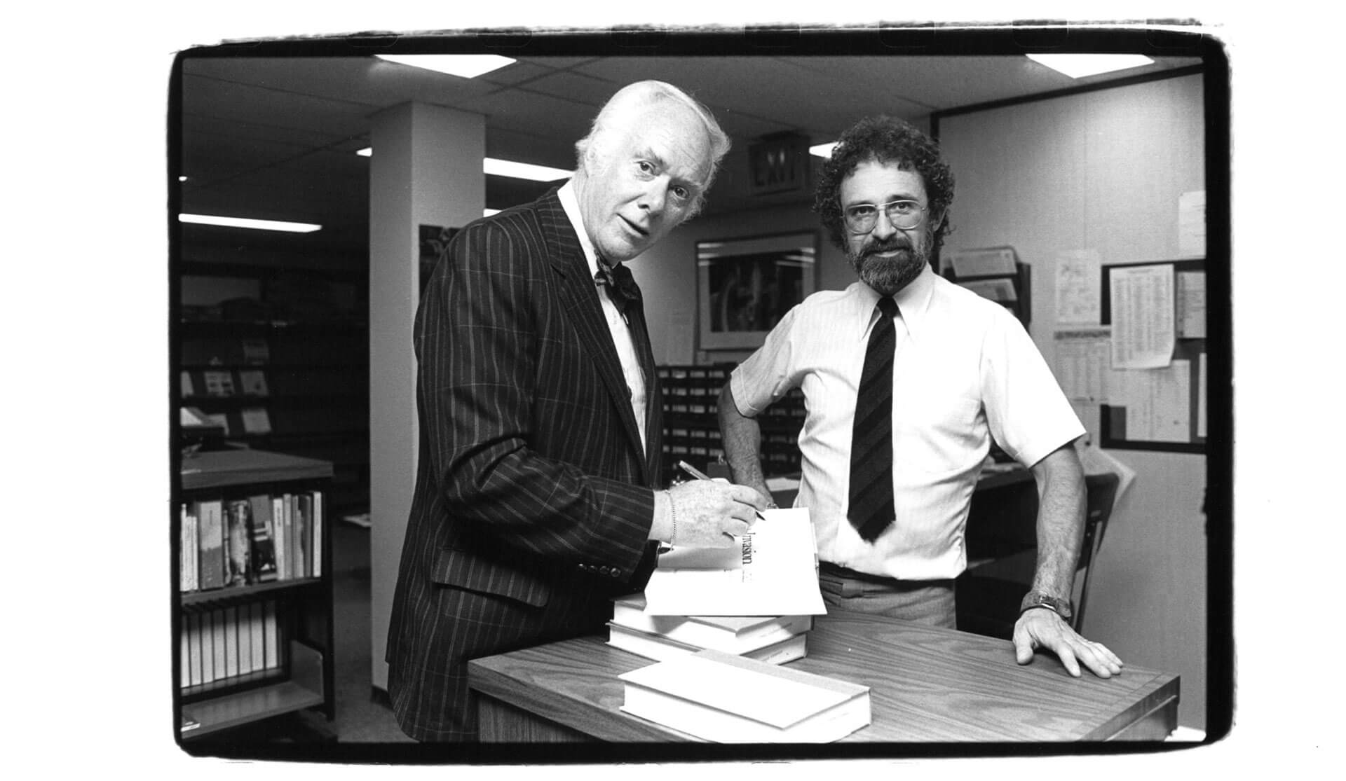 TBT-241-1991.056.12841_0057-WM Pierre Burton with AU librarian Tom Edge