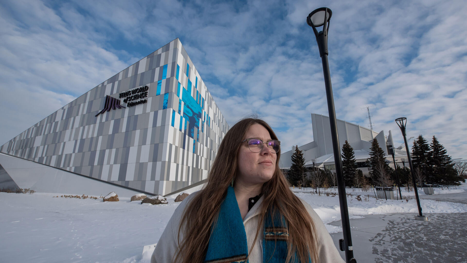 NatashaDonahue-TWOS-1920-1080 Natasha Donahue in front of the TELUS World of Science in Edmonton